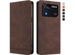 Custodia Per Xiaomi Poco M4 Pro 4G, Retro Custodia In Finto Cuoio Flip Con Supporto E Slot Per Schede Marrone