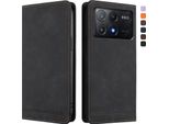 Custodia Per Xiaomi Poco X6 Pro, Retro Custodia In Finto Cuoio Flip Con Supporto E Slot Per Carte Nero