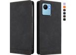 Custodia Per Realme C30 /Realme C30S, Custodia Retro In Finto Cuoio Flip Con Supporto E Slot Per Carte Di Credito Nero