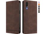 Custodia Per Huawei P20, Custodia Retro In Finto Cuoio Con Supporto E Slot Per Carte Di Credito Marrone