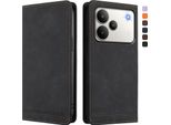 Custodia Per Realme P4, Custodia Retro In Finto Cuoio Con Supporto E Slot Per Carte Nero