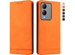 Custodia Per Vivo Y17S, Custodia Retro In Finto Cuoio Flip Con Supporto E Slot Per Carte Orange