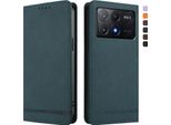 Custodia Per Xiaomi Poco X6 Pro, Custodia Retro In Finto Cuoio Flip Con Supporto E Slot Per Carte Verde