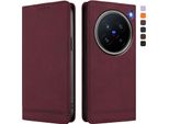 Custodia Per Vivo X200 Pro, Custodia Retro In Finto Cuoio Con Supporto E Slot Per Carte Di Credito Rosso
