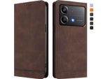 Custodia Per Xiaomi Poco X6 Neo, Retro Custodia In Finto Cuoio Flip Con Supporto E Slot Per Carte Di Credito Marrone