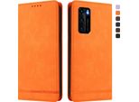 Custodia Per Huawei P40, Flip Case In Finto Cuoio Retrò Con Supporto E Slot Per Carte Di Credito Arancione