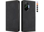 Custodia Per Xiaomi Poco F7, Retro Custodia In Finto Cuoio Flip Con Supporto E Slot Per Carte Nero