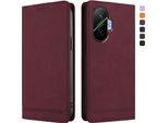 Custodia Per Xiaomi Poco F7, Retro Custodia In Finto Cuoio Flip Con Supporto E Slot Per Carte Rosso