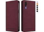 Custodia Per Huawei P20, Custodia Retro In Finto Cuoio Con Supporto E Slot Per Carte Rosso