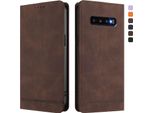 Custodia Per Samsung Galaxy S10 Plus, Custodia Retro In Finto Cuoio Con Supporto E Slot Per Carte Di Credito Marrone