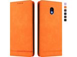 Custodia Per Samsung Galaxy J7 2017, Retro Custodia Flip In Finto Cuoio Con Supporto E Slot Per Schede Arancione