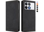 Custodia Per Xiaomi Poco F6 Pro, Retro Custodia In Finto Cuoio Flip Con Supporto E Slot Per Carte Nero
