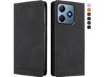 Custodia Per Realme C63 4G, Custodia Retro In Finto Cuoio Con Supporto E Slot Per Carte Di Credito Nero
