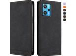 Custodia Per Realme 9 4G/Realme 9 Pro+ 5G, Custodia Retro In Finto Cuoio Flip Con Supporto E Slot Per Carte Nero