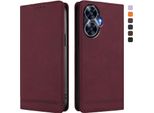 Custodia Per Realme C55, Custodia Retro In Finto Cuoio Con Supporto E Slot Per Carte Di Credito Rosso