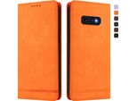 Custodia Per Samsung Galaxy S10E, Custodia Retro In Finto Cuoio Flip Con Supporto E Slot Per Carte Orange