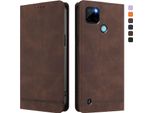 Custodia Per Realme C21Y, Custodia Retro In Finto Cuoio Con Supporto E Slot Per Carte Di Credito Marrone