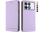 Custodia Per Xiaomi Poco F6 Pro, Retro Custodia In Finto Cuoio Flip Con Supporto E Slot Per Carte Purple