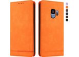 Custodia Per Samsung Galaxy S9, Custodia Retro In Finto Cuoio Con Supporto E Slot Per Carte Di Credito Arancione