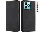 Custodia Per Realme C53/Realme Note 50, Custodia Retro In Finto Cuoio Flip Con Supporto E Slot Per Carte Di Credito Nero