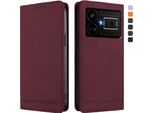 Custodia Per Realme GT5 5G, Custodia Retro In Finto Cuoio Flip Con Supporto E Slot Per Carte Rosso