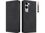 Custodia Per Vivo Y29S, Custodia Retro In Finto Cuoio Flip Con Supporto E Slot Per Carte Nero
