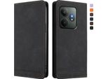 Custodia Per Realme Gt 6/Realme Gt 6T, Custodia Retro In Finto Cuoio Flip Con Supporto E Slot Per Carte Nero