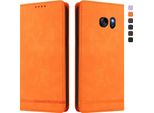 Custodia Per Samsung Galaxy S7, Custodia Retro In Finto Cuoio Flip Con Supporto E Slot Per Schede Arancione