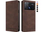 Custodia Per Xiaomi Poco X6 Pro, Custodia Retro In Finto Cuoio Con Supporto E Slot Per Carte Di Credito Marrone