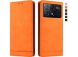 Custodia Per Xiaomi Poco X6 Pro, Retro Custodia In Finto Cuoio Flip Con Supporto E Slot Per Schede Arancione