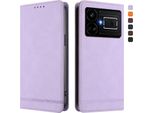 Custodia Per Realme GT5 5G, Retro Custodia In Finto Cuoio Flip Con Supporto E Slot Per Carte Purple