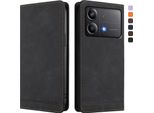 Custodia Per Xiaomi Poco X6 Neo, Retro Custodia In Finto Cuoio Flip Con Supporto E Slot Per Carte Nero