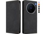 Custodia Per Vivo X200, Custodia Retro In Finto Cuoio Flip Con Supporto E Slot Per Carte Nero