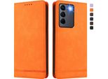 Custodia Per Vivo V27 / V27 Pro, Custodia Retro In Finto Cuoio Con Supporto E Slot Per Carte Di Credito Arancione