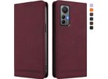 Custodia Per Xiaomi 12 Lite, Retro Custodia In Finto Cuoio Flip Con Supporto E Slot Per Carte Rosso