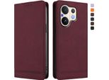 Custodia Per Vivo V60 5G, Custodia Retro In Finto Cuoio Con Supporto E Slot Per Carte Di Credito Rosso
