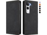 Custodia Per Vivo Y400, Custodia Retro In Finto Cuoio Flip Con Supporto E Slot Per Carte Nero