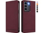 Custodia Per Vivo V27 / V27 Pro, Custodia Retro In Finto Cuoio Con Supporto E Slot Per Carte Di Credito Rosso