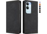 Custodia Per Vivo Y19S, Custodia Retro In Finto Cuoio Flip Con Supporto E Slot Per Carte Nero
