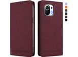 Custodia Per Xiaomi Mi 11, Custodia Retro In Finto Cuoio Con Supporto E Slot Per Carte Rosso