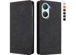 Custodia Per Vivo Y03, Custodia Retro In Finto Cuoio Flip Con Supporto E Slot Per Carte Nero