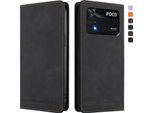 Custodia Per Xiaomi Poco M4 Pro 4G, Retro Custodia Flip In Finto Cuoio Con Supporto E Slot Per Schede Nero