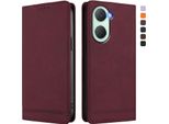 Custodia Per Vivo Y03, Custodia Retro In Finto Cuoio Con Supporto E Slot Per Carte Rosso