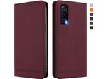 Custodia Per Vivo Y72 5G, Custodia Retro In Finto Cuoio Con Supporto E Slot Per Carte Di Credito Rosso