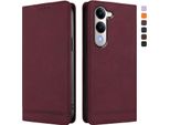 Custodia Per Vivo Y29S, Custodia Retro In Finto Cuoio Con Supporto E Slot Per Carte Di Credito Rosso