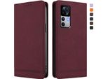 Custodia Per Xiaomi 12T / Xiaomi 12T Pro, Retro Custodia In Finto Cuoio Flip Con Supporto E Slot Per Carte Rosso