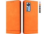 Custodia Per Xiaomi 12 /Xiaomi 12X /Xiaomi 12S, Retro Custodia In Finto Cuoio Flip Con Supporto E Slot Per Schede Arancione