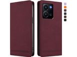 Custodia Per Vivo Y35 4G, Custodia Retro In Finto Cuoio Con Supporto E Slot Per Carte Di Credito Rosso