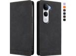 Custodia Per Vivo Y400 Pro, Custodia Retro In Finto Cuoio Flip Con Supporto E Slot Per Carte Nero