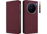 Custodia Per Vivo X200, Custodia Retro In Finto Cuoio Con Supporto E Slot Per Carte Di Credito Rosso